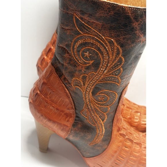 Carrilleras Boots Crocodile 7 Embossed Embroidered Pointed‎ Toe Cowgirl Heels - Picture 5 of 16